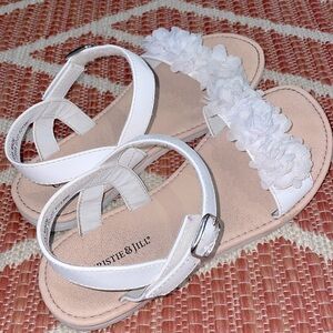 Girls Leather Sandal w/ Lace Flowers
